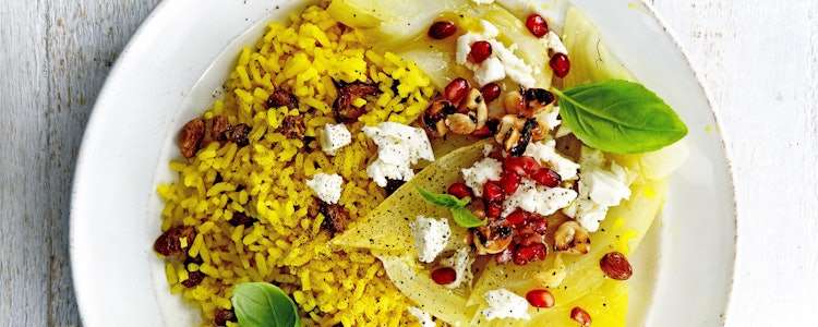 Placeholder for Venkel Gestoofde venkel met hazelnoten granaatappel en gele rijst min